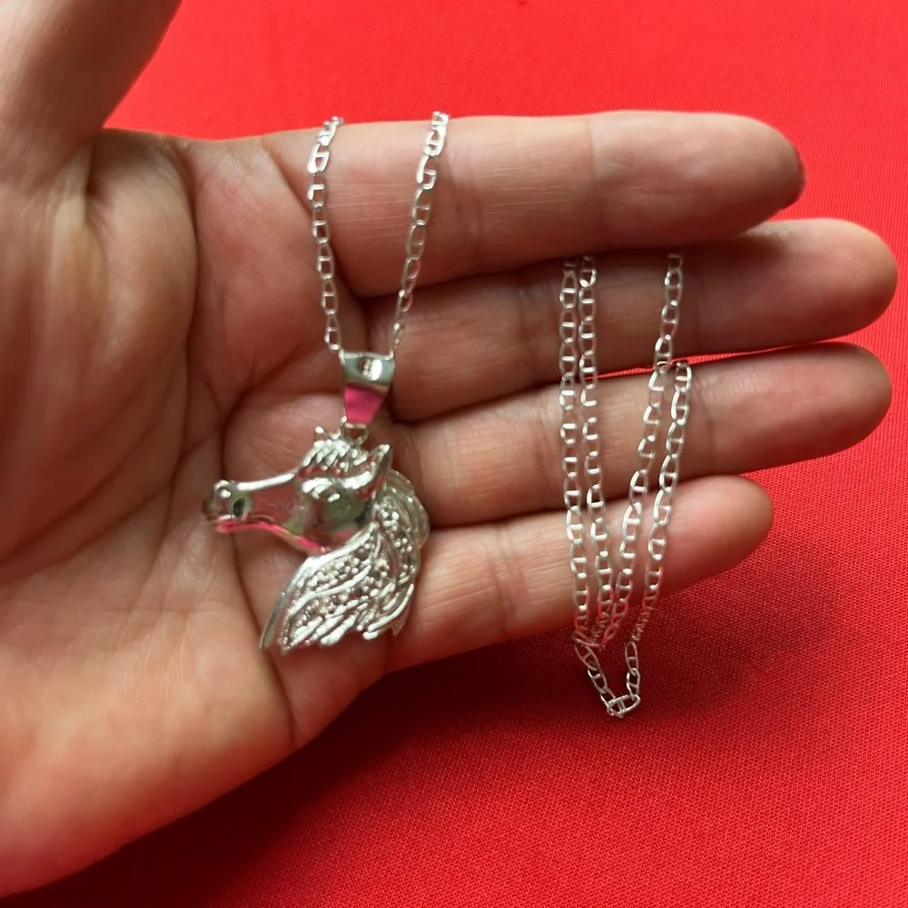 925 strling Silver‎ Horse Pendant Necklace for Kids